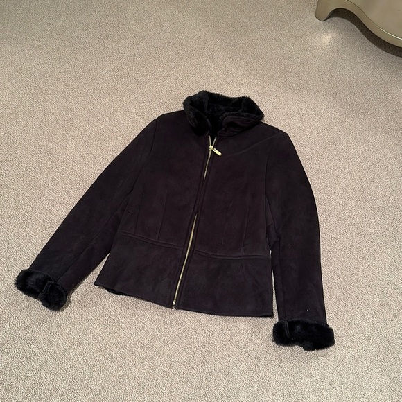 Larry Levine suede black jacket with gold zipper. Size S. Made in Egypt. - Picture 1 of 7